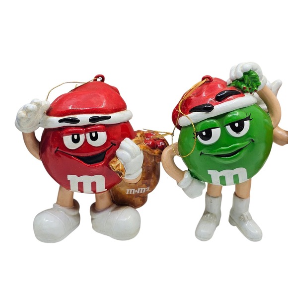 (5) Vintage Red Blue Yellow Orange Green M&M Christmas Tree Ornament Mars Co. - Picture 3 of 7